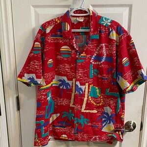 Vintage Barefoot In Paradise Mens Hawaiian Shirt Button Up 80s Fun Red Size 3XL